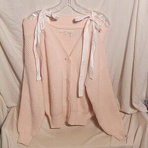 After Market Brand Light Pink Long Sleeve Shoulder Bow Cardigan Size Small